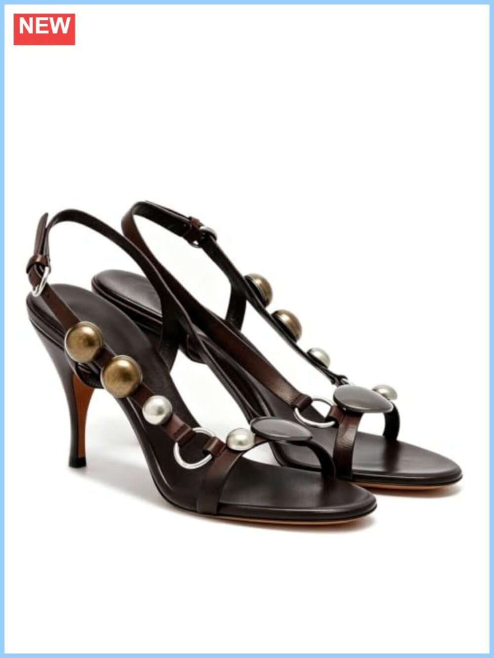 Women's Faux Leather Stiletto Heeled Sandals Metal Disc Slingback Open Toe